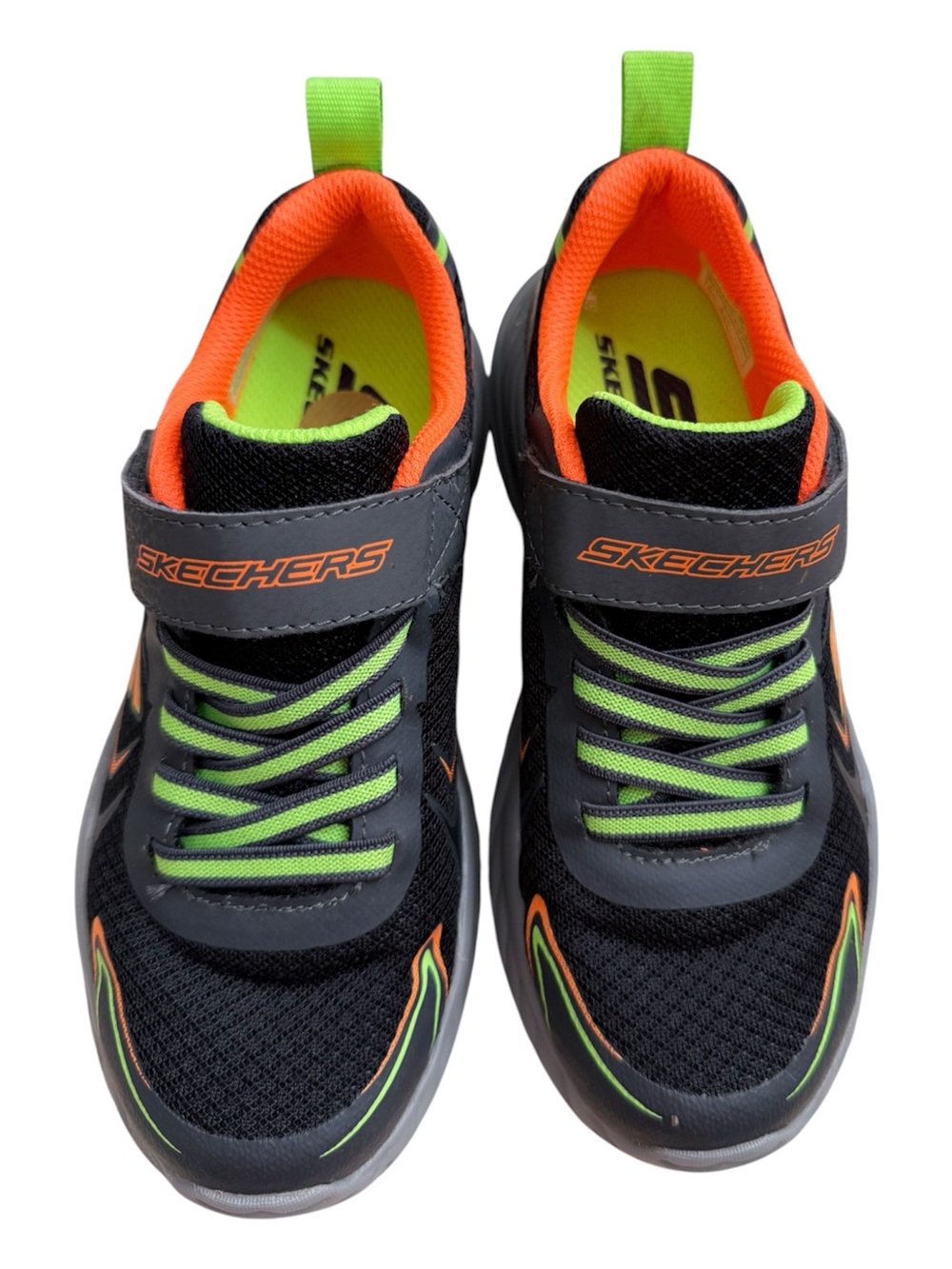 Skechers Kids Black Sneakers with Orange and Neon Green Accents
